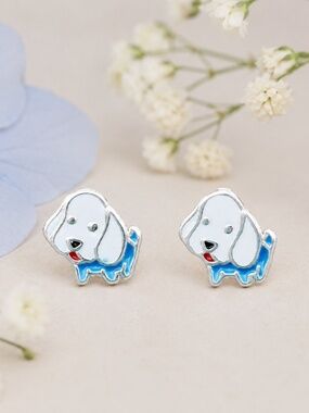 New Enamel Puppy Stud Earrings | Sterling Silver 925, Girls Earrings